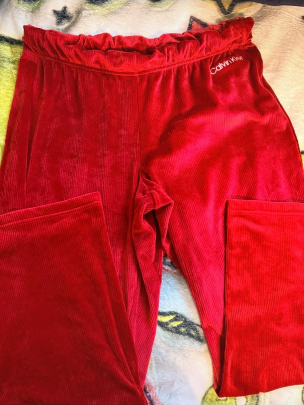 Calvin Klein Red Velour Straight Leg Pants
